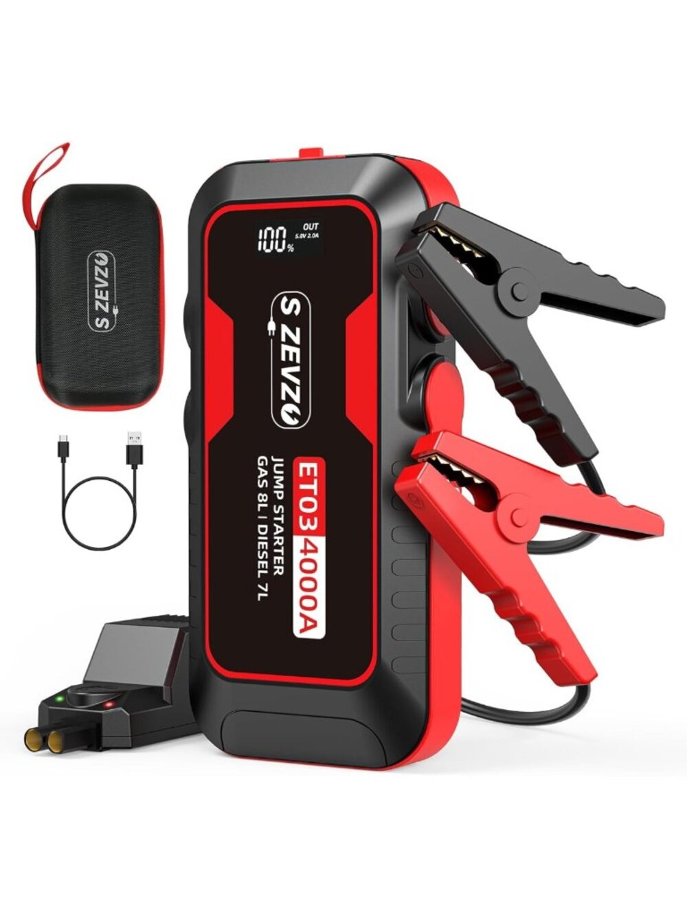 Powerful 4000A Car Jump Starter for Gas & Diesel Engines, Portable Battery Pack